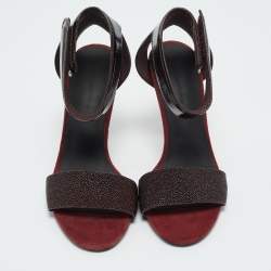 Pre Owned Alexander Wang Burgundy Leather and Suede Antonia Ankle Strap Sandals Size 37