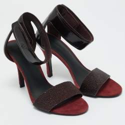 Pre Owned Alexander Wang Burgundy Leather and Suede Antonia Ankle Strap Sandals Size 37