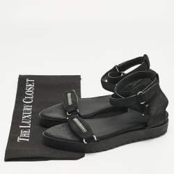 Pre Owned صندل أليكساندر وانغ جلد نوبيك أسود مسطح للكاحل مقاس 37