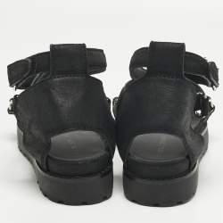 Pre Owned صندل أليكساندر وانغ جلد نوبيك أسود مسطح للكاحل مقاس 37