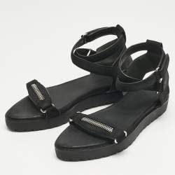 Pre Owned صندل أليكساندر وانغ جلد نوبيك أسود مسطح للكاحل مقاس 37