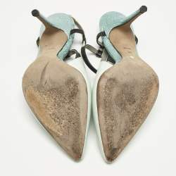 Pre Owned Alexander Wang Blue Texture Leather and Leather Ankle Strap Pumps Size 36