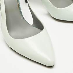 Pre Owned Alexander Wang Blue Texture Leather and Leather Ankle Strap Pumps Size 36