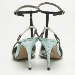 Pre Owned Alexander Wang Blue Texture Leather and Leather Ankle Strap Pumps Size 36