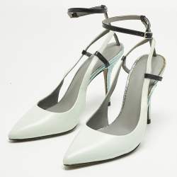 Pre Owned Alexander Wang Blue Texture Leather and Leather Ankle Strap Pumps Size 36