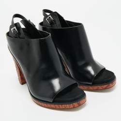 Pre Owned صندل ألكسندر وانغ جلد أسود وجلد نعام بحزام للكاحل مقاس 37