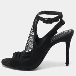Pre Owned Alexander Wang Black Mesh and Suede Ankle Strap Sandals Size 37