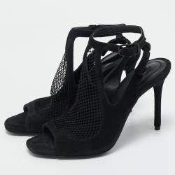 Pre Owned Alexander Wang Black Mesh and Suede Ankle Strap Sandals Size 37