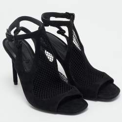 Pre Owned Alexander Wang Black Mesh and Suede Ankle Strap Sandals Size 37