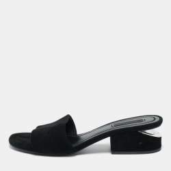 Pre Owned Alexander Wang Black Suede Cut-Out Block Heel Slide Sandals  Size 36.5