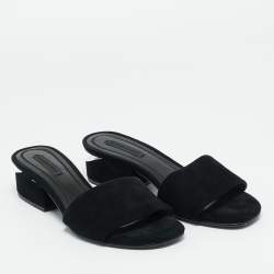 Pre Owned Alexander Wang Black Suede Cut-Out Block Heel Slide Sandals  Size 36.5
