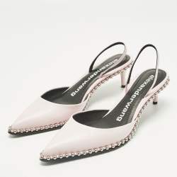 Pre Owned Alexander Wang Light Pink Leather Nova Studded Rina Slingback Pumps Size 38.5