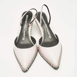 Pre Owned Alexander Wang Light Pink Leather Nova Studded Rina Slingback Pumps Size 38.5