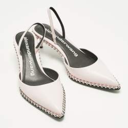 Pre Owned Alexander Wang Light Pink Leather Nova Studded Rina Slingback Pumps Size 38.5