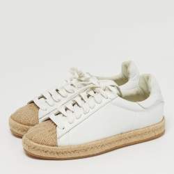 Pre Owned Alexander Wang Size 36 White Leather Jute Cap Toe Espadrille Low Top Sneakers