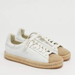 Pre Owned Alexander Wang Size 36 White Leather Jute Cap Toe Espadrille Low Top Sneakers