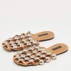 مملوكة مسبقًا Alexander Wang Amelia Size 36 Beige Leather Studded Flat Mules