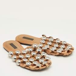 مملوكة مسبقًا Alexander Wang Amelia Size 36 Beige Leather Studded Flat Mules