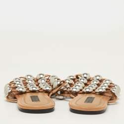 مملوكة مسبقًا Alexander Wang Amelia Size 36 Beige Leather Studded Flat Mules