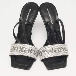 Pre Owned Alexander Wang Julie Size 37.5 Black/Silver Leather Ankle Strap Sandals