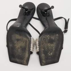 Pre Owned Alexander Wang Julie Size 37.5 Black/Silver Leather Ankle Strap Sandals