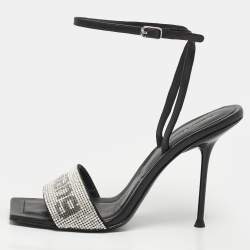 Pre Owned Alexander Wang Julie Size 37.5 Black/Silver Leather Ankle Strap Sandals