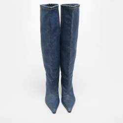 مملوكة مسبقًا حذاء بوت كاحل ألكساندر وانغ مقدمة مدببة ترصيعات إرى دنيم واش أزرق فاتح مقاس 40