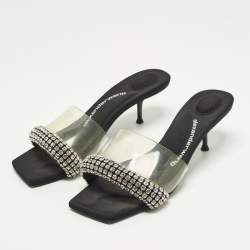 Pre Owned Alexander Wang Jessie Size 37 Black/Transparent  Fabric and PVC Slide Sandals