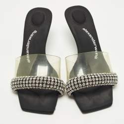 Pre Owned Alexander Wang Jessie Size 37 Black/Transparent  Fabric and PVC Slide Sandals