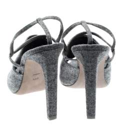 Alexander Wang Grey Wool Fabric Maryna Peep Toe Slingback Sandals Size 39.5