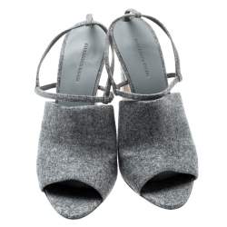 Alexander Wang Grey Wool Fabric Maryna Peep Toe Slingback Sandals Size 39.5