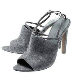 Alexander Wang Grey Wool Fabric Maryna Peep Toe Slingback Sandals Size 39.5