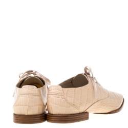 Alexander Wang Beige Croc Embossed Leather Ingrid Lace Up Oxfords Size 38