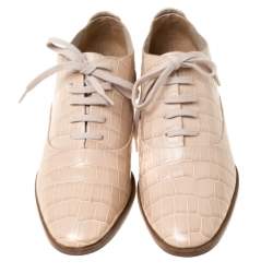 Alexander Wang Beige Croc Embossed Leather Ingrid Lace Up Oxfords Size 38