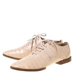 Alexander Wang Beige Croc Embossed Leather Ingrid Lace Up Oxfords Size 38