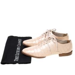Alexander Wang Beige Croc Embossed Leather Ingrid Lace Up Oxfords Size 38