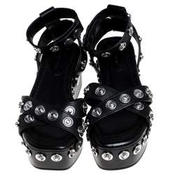 مملوكة مسبقًا Alexander Wang Black Leather Sandrah Flatform Sandals Size 36