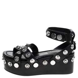 مملوكة مسبقًا Alexander Wang Black Leather Sandrah Flatform Sandals Size 36