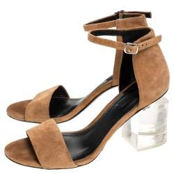Pre Owned Alexander Wang Beige Suede Abby Lucite Tilt Heel Sandals Size 37.5