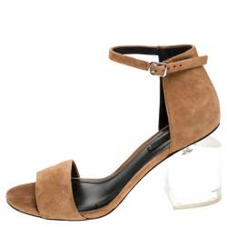 Pre Owned Alexander Wang Beige Suede Abby Lucite Tilt Heel Sandals Size 37.5