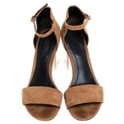 Pre Owned Alexander Wang Beige Suede Abby Lucite Tilt Heel Sandals Size 37.5