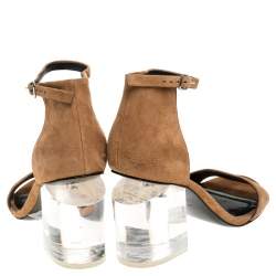 Pre Owned Alexander Wang Beige Suede Abby Lucite Tilt Heel Sandals Size 37.5