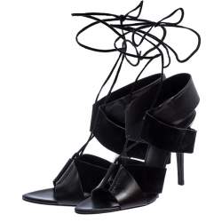 Alexander Wang Black Leather and Suede Malgosia Ankle Wrap Sandals Size 39.5