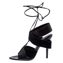 Alexander Wang Black Leather and Suede Malgosia Ankle Wrap Sandals Size 39.5