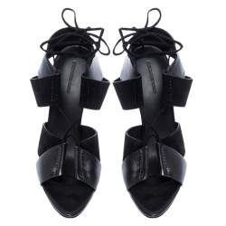 Alexander Wang Black Leather and Suede Malgosia Ankle Wrap Sandals Size 39.5