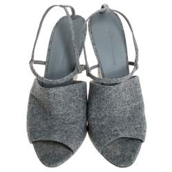 Alexander Wang Grey Wool Fabric Maryna Peep Toe Slingback Sandals Size 38