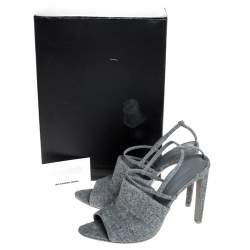 Alexander Wang Grey Wool Fabric Maryna Peep Toe Slingback Sandals Size 38