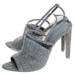 Alexander Wang Grey Wool Fabric Maryna Peep Toe Slingback Sandals Size 38