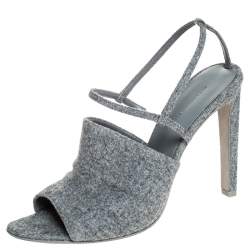 Alexander Wang Grey Wool Fabric Maryna Peep Toe Slingback Sandals Size 38