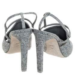Alexander Wang Grey Wool Fabric Maryna Peep Toe Slingback Sandals Size 38